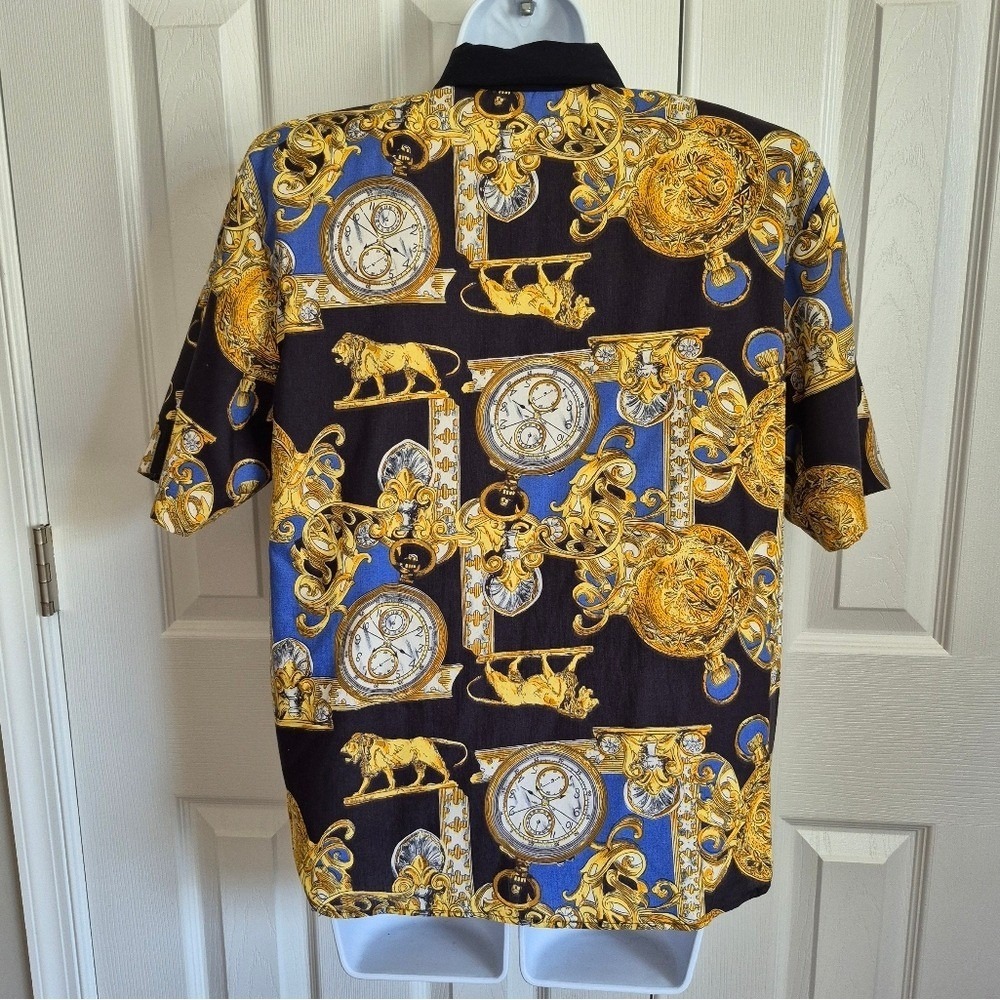 J. Andrews Vintage 2 Piece Shirt Shorts Gold Lion Clock Watch Print Womens Small - Picture 13 of 16